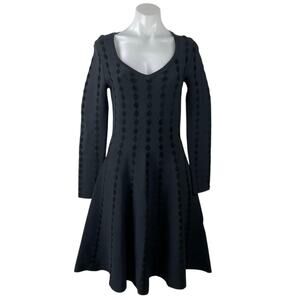 Maje Riziere Black Long Sleeve Diamond Embroidered Fit & Flare Skater Mini Dress